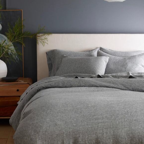 Quince European Linen Duvet Cover Charcoal Chambray Size King/CalKing - Picture 4 of 8